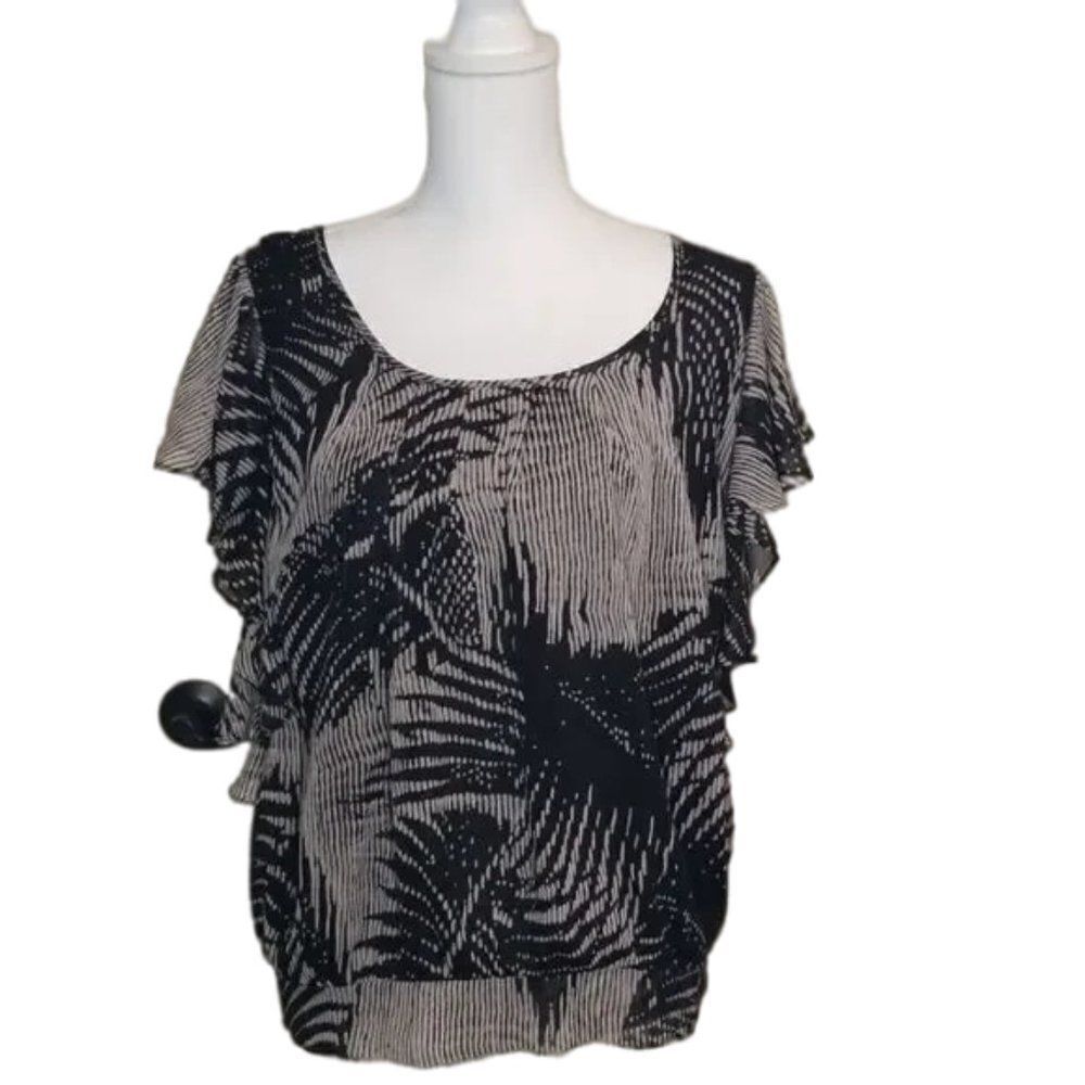 Daniel Rainn, XL Black/Tan Printed Blouse